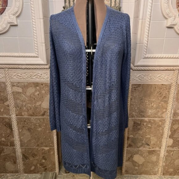 New Directions Sx XL. Open Front Blue Knit Sweater Duster Cardigan Acrylic. B121 - Picture 1 of 6